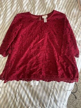 Alfred Dunner Burgundy Lace Overlay Blouse